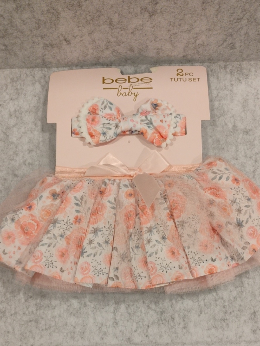 bebe Baby Peach and White Floral Tutu Set with Bow
